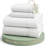 Lane Linen 100% Organic Cotton Queen Sheet Set, 4-Piece Percale Bed Sheets for Queen Bed - Soft, Breathable, Hypoallergenic, Deep Pocket Fits Mattress Up to 15" Deep, Hotel Quality Sheets - White