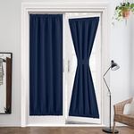 ZHhan French Door Curtains Privacy Blackout French Door Rod Pocket Drapes for Glass Door Home Office,Sidelight Curtain Tie up Shade,Easy Installed 86x203cm,Navy Blue,1 Panel