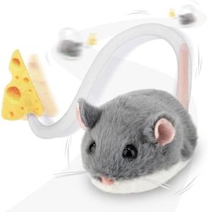 Migipaws Interactive MigiMouse Cat Toy 360° Rolling & Spin with Wiggling Tail for Indoor Cats Smart Motion Sensor, Realistic Squeak, Rechargeable Plush Kitten Toy(Grey)