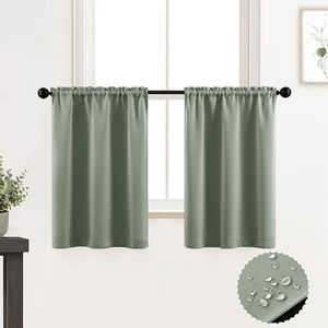 XTMYI Blackout Curtain Panels for Bedroom,Short Black Out Insulated Block Light Blocking Half Curtains for Windows Kitchen,2 Panel Sets,30 Inch Length,Sage Green