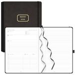 EMSHOI B5 Meeting Notebook - Hardback Notepad Diary with 320 Pages 100gsm Thick Paper, Sticky Notes, Pen Holder, Inner Pocket, Leather Journal for Women Men Business Work, 19 X 25cm - Black