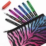 Zebra Fuente - Disposable Fountain Pen - One of Each Coloured Ink - Pack of 7 - Includes Pink & Blue Striped Pencil Case