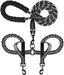 Double Dog Leash for Two Dogs, Heavy Duty Adjustable No Tangle, Bungee Retractable Split Multiple Leash for Walking 2 Dogs, 5.5FT-1/2”, Black