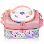 Kids Double Decker Cooler Insulated Lunch Bag, Back to School Large Meal Tote for Boys, Girls, Men, Women, with Adjustable Strap, Unicorn