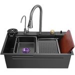 Qimage 304 Grade 30'' x 18'' x 9'' Kitchen Sink with ANTI SCRATCH Integrated Waterfall and Pull-down Faucet Set Stainless Steel Sink with Cup washer and Drain Baskets..