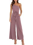 ANRABESS Women Summer Dressy Jumpsuits One Shoulder Sleeveless Casual Wide Leg Pants Romper Jumper 2024 Trendy Outfits, Pink, X-Large