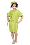 FEELBLUE Premium Micro Terry Half Sleeve Kids Unisex Bathrobe with Front Pocket (8-9 years, Pgreen)