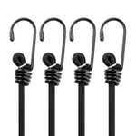 Premium Bungee Cords with Hooks 24 Inch， Extra Strong Black Elastic Cord for Outdoor, Weatherproof， Tarp Covers, Canvas Canopies, Cargo and Motorcycle（4 Pack）