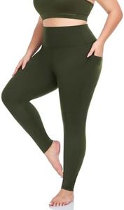 MOREFEEL Plus Size Leggings for Women with Pockets-Stretchy X-5XL Tummy Control High Waist Workout Amy Green Yoga Pants