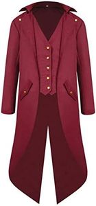 SIAEAMRG Renaissance Steampunk Tailcoat Halloween Costumes for Boys, Medieval Pirate Vampire Victorian Jacket Frock Coat Kids, Wine Red, XL (US: 12-14)