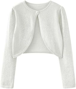 UMELOK Girls' Silver Sweater Sparkly Cardigan Crew-Neck Long Sleeve Bolero Sparkle Shawl Shrug Sparkly Silver, 5-6Y
