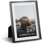 HAUS AND HUES 5x7 Picture Frame with Real Glass & Gray Premium-Grade Metal Matted to 4x6 - Aluminum Gray 5x7 Picture Frame - Includes Easel Back, Hanging Kit - Ideal for Home, Office (5x7 in, Gray)