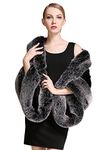 BEAUTELICATE Women's Party Faux Fox Fur Long Shawl Cloak Cape Coat-S64 Black Gray Fox