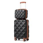 British Traveller Suitcase Sets of 2 Lightweight ABS+PC Hard Shell Suitcase with TSA Lock Spinner Wheels Travel Carry On Hand Cabin Luggage with Beauty Case (Set of 2, BK/BN)