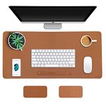 SOJITAS Non-Slip Desk Pad, Waterproof PU Leather Desk Mat, 31.5" x 15.7" Large Mouse Pad Double Sides Easy Clean for Office Home (Light Brown - Flocking)