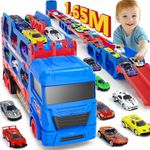 Carrier Truck Toys for Kids, 65inch&Foldable Ejection Race Track Playset with 10 Toy Cars(Metal)-4 Pull Back Cars&6 Race Cars, Race Track Truck for Boy Kids, Car Toy Gift for Toddler Boy&Girls age 3-8