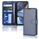 TECHGEAR Moto G22 Leather Wallet Case, Flip Protective Case Cover with Wallet Card Holder, Stand & Wrist Strap, Blue PU Leather with Magnetic Clasp Designed For Motorola Moto G22 / G22