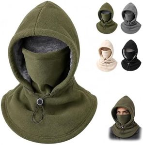 One Piece Flannel Warm Mask Hat, 3-in-1 Winter Fleece Balaclava, Green | Double Layer Fleece Hooded Hat, Winter Scarf Hood for Men and Women, Face, Ear and Neck Cover for Outdoor Use