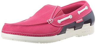 crocs Kids Unisex Beach Line Hybrid GS Candy Pink and Navy Boat Shoes - J2