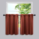 Terracotta Short Curtains for Kitchen 2 Panel Pocket Light Block Blackout Cafe Curtain Tier Red Rust Fall Curtains for Small Windows Bedroom Bathroom RV 34 Length Wide by 30 Inches Long Burnt Orange