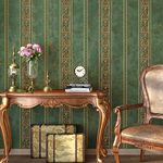 10X0.53M Vintage Luxury Gold Damask Stripes 8 Colors Embossed Textured Non-woven Wallpaper Roll for Bedroom Livingroom 1.73' W x 32.8' L=5.3㎡ (57sq.ft) (Olive Green)