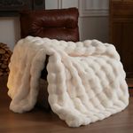 Faux Fur Throw Blanket Soft Plush Fluffy Blanket for Couch Sofa, Thickened Cozy Fuzzy Luxury Bubble Blanket for Bedroom Living Room Decor,Cream White,50" x 60",1100GSM