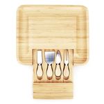 PYU ENJOY SHOPPING Organic Bamboo Cheese Board Gift Set - Wooden Charcuterie Platter Serving Tray for Meat, Fruit & Crackers - Includes 4 Stainless Steel Knives, Slate Labels