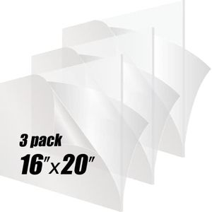 3 Pieces Acrylic Sheet/Plexiglass Panel 16" x 20" x 1/8" Thick Cast, Pinziren 3mm Clear Plexi Glass Plastic Board for Craft Projects, Wedding Blank, Cut to Sign, Table Number, Business Signage..16x20