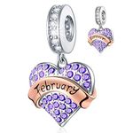 February Birthstone Charms fits Pandora Women Bracelet, Sparkle Pave Heart Amethyst Purple CZ Forever Love Pendant in 925 Sterling Silver, Birthday Gifts for Bride/Christmas/Friends/Mom