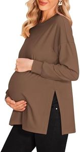 Ekouaer Maternity Tops for Women Long Sleeve Split Side Pregnancy Shirts Mama Clothes Brown S