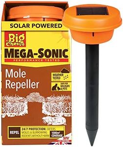 The Big Cheese Hi-Vis Mega-Sonic Solar Mole Repeller Spike. Solar Powered Weather-Resistant Mole Deterrent for Continuous Protection of Lawn and Garden Areas, Orange