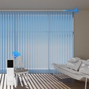Blindify Motorized Sheer Vertical Blinds with Remote, Light Filtering Sliding Door Blinds - Customize (Blue)