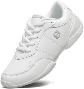 FUQIAO Girls White Cheerleading Shoes Lightweight Youth Cheer Competition Sneakers Kids Training Tennis Shoes, White 5 Big Kid