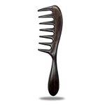 EQLEF Large Wide Tooth Comb Wooden Comb Natural Black Sandalwood Comb Anti Static and Detangling Handmade Big Tooth Comb for Thick Curls and Straight Easy Detangle Hair