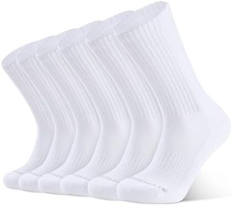 Closemate Mens Running Socks 6 Pairs Moisture Wicking Cushion Athletic Socks Women Sport Work Crew Cotton Socks White Black(6 White, Size L)