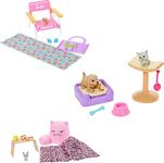 Barbie Multi-Themed Accessory Set with 3 Playets Themed to Lounging, Beach Day & Pet Playdate, Includes Total of 4 Pet Figures & 15 Accessories