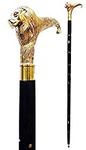 PIRU Brass Walking Stick Solid Vintage Designer Lion Head Wooden Cane Antique Style