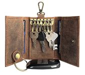 Leather Key Case - Leather Key Holder Wallet Pouch - Gifts for Him Her Men Women (Brown with FOB Key Loop)