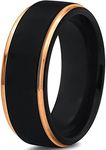 Midnight Rose Collection Tungsten Wedding Band Ring 8mm for Men Women 18k Yellow Gold Plated Step Edge Black Brushed Polished Size 8.5