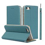 iCoverCase Genuine Leather Case for iPhone 7/iPhone 8, Wallet Case with Wrist Strap and Card Slots Magnetic Closure Kickstand Feature Flip Cover for iPhone 7/8 (Light Blue)