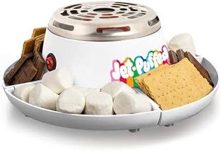 Nostalgia Jet-Puffed Tabletop Indoor Electric S'mores Maker - Smores Kit With Marshmallow Roasting Sticks and 4 Compartment Trays for Graham Crackers, Chocolate, Marshmallows - White