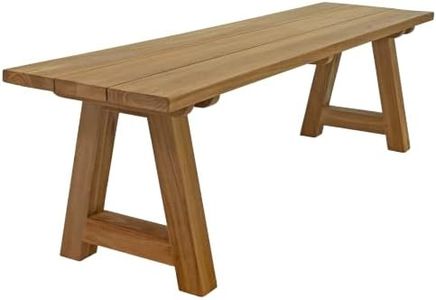 Sunnydaze Wooden Teak Trestle Outdoor Bench for Patio, 60” L, Rustic, Brown | Natural Teak Oil Finish, 700 lb Weight Cap, Solid Wood Teak Bench for Patio Seating, Sturdy 3-Person Backless Patio Bench