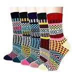 Fly love 5 Pack Womens Wool Socks Winter Warm Hiking Thick Thermal Cozy Boot Crew Comfy Sock, Style B, 5-9