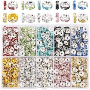 Spacer Beads for Jewelry Making, 700PCS Rhinestone Spacer Beads Crystal Bead Spacers for Bracelets Making Necklaces, Bracelet Charms, 10 Colors