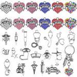 Batiyeer 84 Pcs Crystal Heart Nurse Keychain Charms Medical Nurse Charms Stethoscope Syringe Nurse Cap Hat Charms for Graduation Birthday Nurse Week Gifts DIY Keyrings Necklace Jewelry Making, alloy rhinestone, Rhinestone