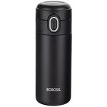 Borosil Traveller 300ml Stainless Steel Water Bottle | Double Wall Vacuum Insulated Flask | 10 Hrs Hot & Cold | Leakproof, BPA Free | Bottle for School, Office, College & Gym | 1 Year Warranty, Black