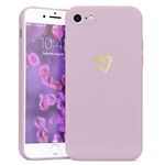 Wirvyuer Compatible with iPhone SE Case 2022/2020, iPhone 8 iPhone 7 Phone Case for Women Girls Silky Soft Protective Shockproof Silicone Phone Case with Cute Heart Pattern Design, Purple