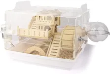 Cycodo 8 in 1 Acrylic Hamster Cage,Wooden Small Animal Cage with Accessories & Toys,2-Layer Small Pet House for Dwarf Hamsters,Mice,Gerbils(White,14"*11"*10")