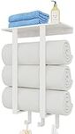 Towel Racks Wall Mounted, BETHOM Towel Rack with Shelf & 3 Hooks, Bathroom Towel Rack Can Storage 3 Large Bath Towels(160x100cm), White