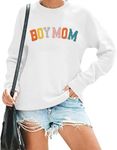 VILOVE Oversized Boy Mom Sweatshirt Women Mama Sweatshirt Mom Life Pullover Gift For Mom Hoodie Mom Mode Crew Neck Pullover, White, X-Large